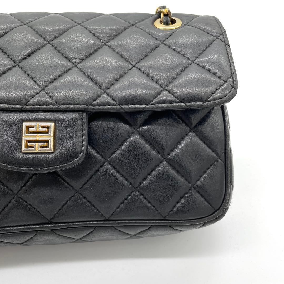 【美品】ジバンシー　ショルダーバッグ　ダブルチェーン　キルティング　レザー　黒