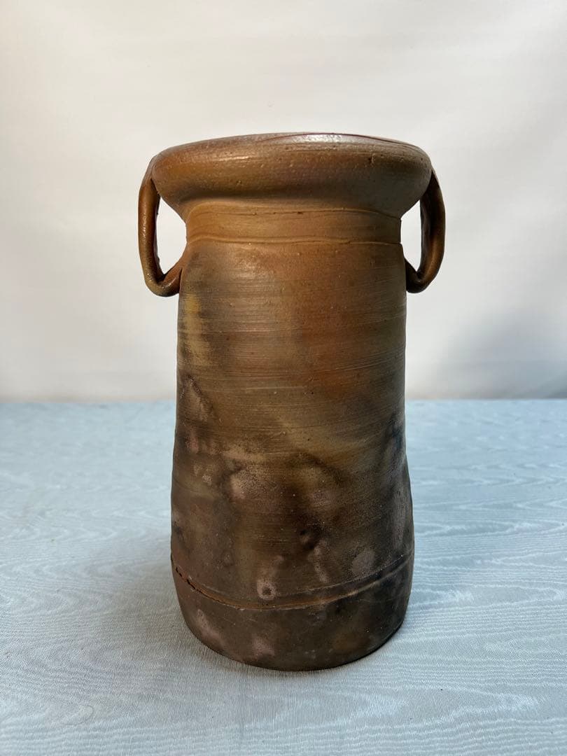 備前焼　耳付き花瓶　花入　陶印有り