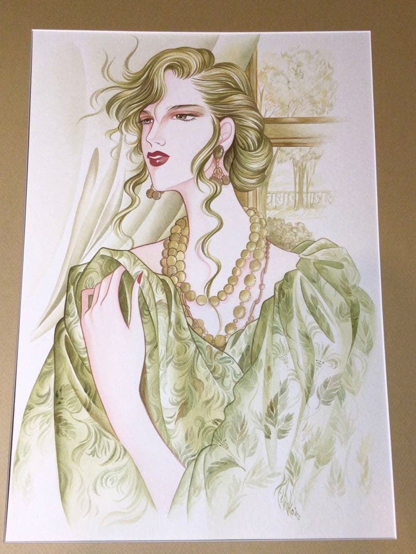 ◉真作保証 久下じゅんこ 水彩10号 原画『精霊宮の宝珠』1点物 サイン額装つき