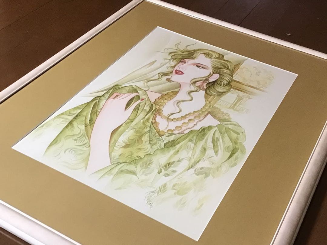 ◉真作保証 久下じゅんこ 水彩10号 原画『精霊宮の宝珠』1点物 サイン額装つき