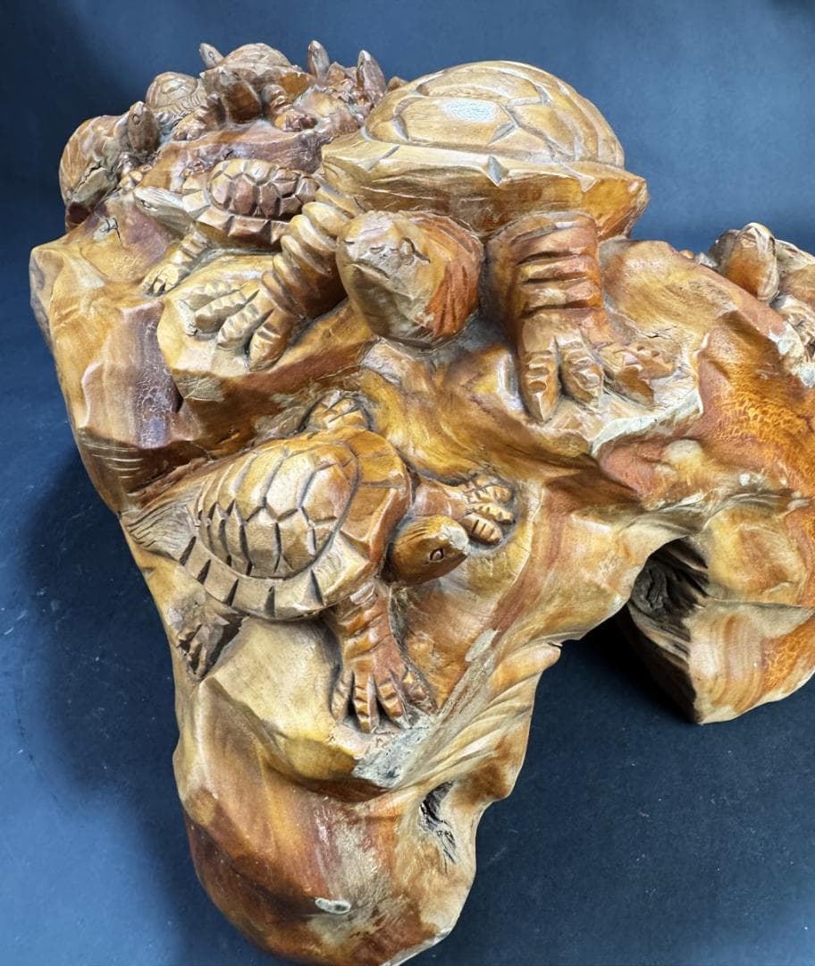 古美術 一本彫り 福亀木彫り置物 手彫り 骨董 古玩 旧蔵 古賞物WWWT029
