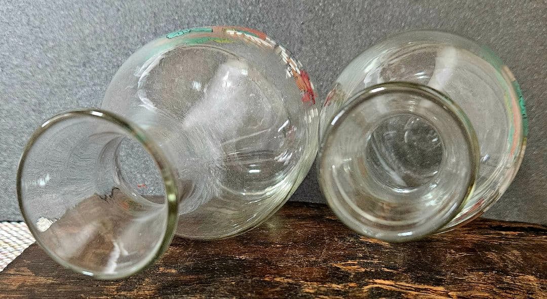 時代物❗昭和戦前頃　古硝子　ガラス絵　 菊花に梅花図　酒徳利一対　酒器