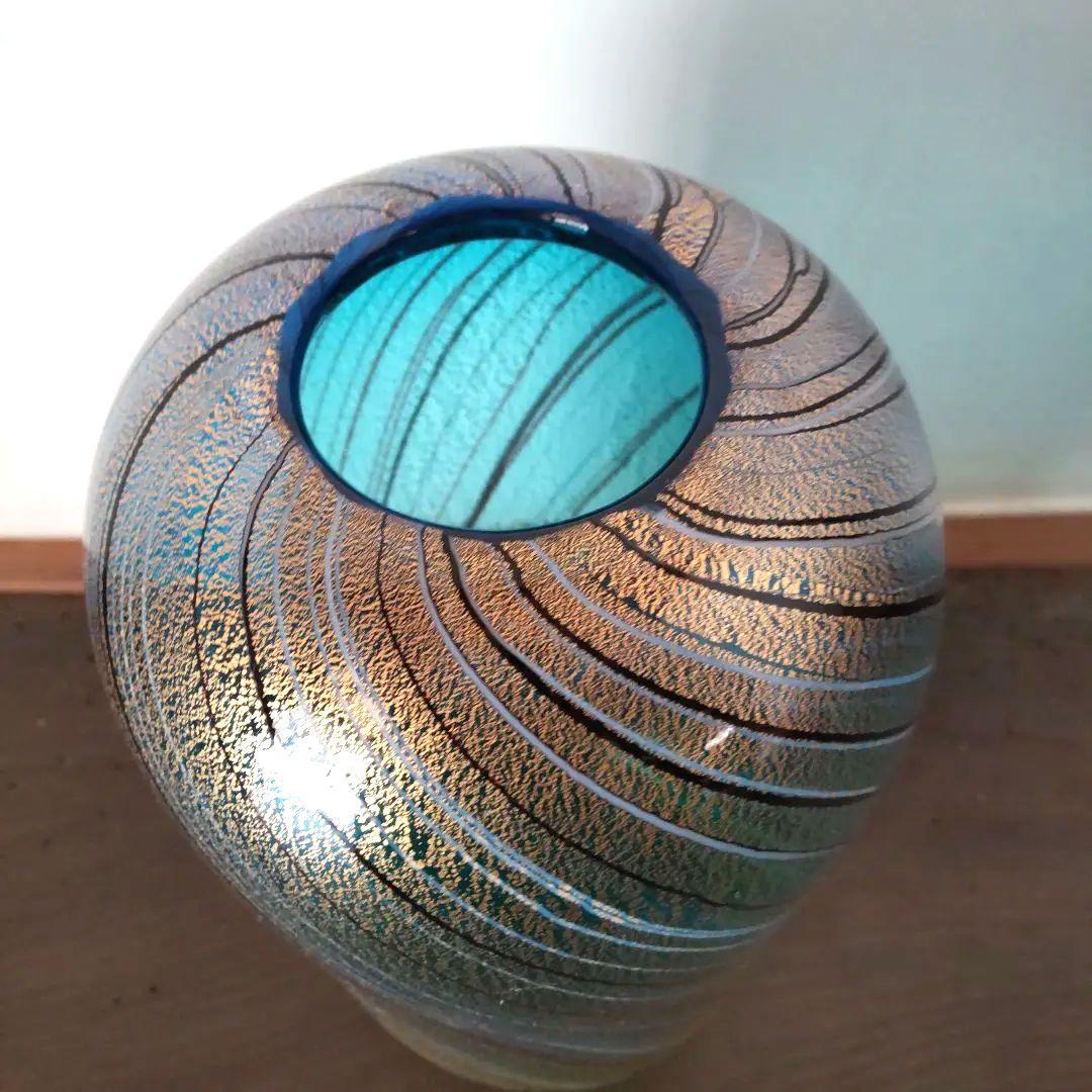 深海の輝き　工芸硝子　花びん　ガラスアート　金箔入りフラワーベース