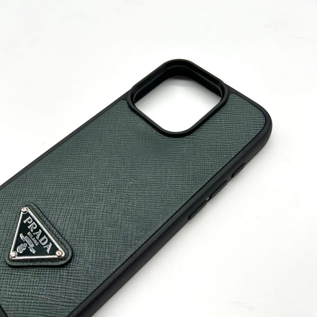 PRADA iPhone15pro ケース サフィアーノ 三角ロゴ グリーン