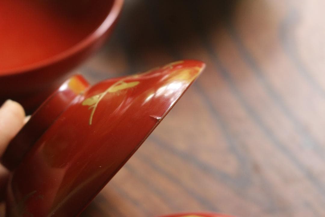 絵柄選択可！時代朱漆に優美な絵替風物蒔絵の映えるお椀7点（検輪島塗蒔絵椀