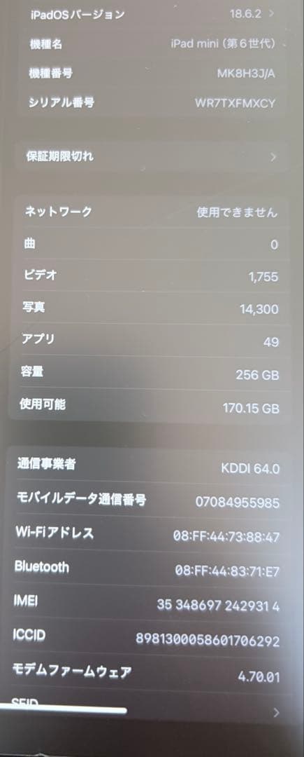 iPad mini6 256GB cellular スターライト