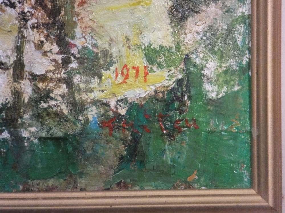 三觜正之　直筆サイン『街（ローマ）』油彩 1971年 8号 0313F