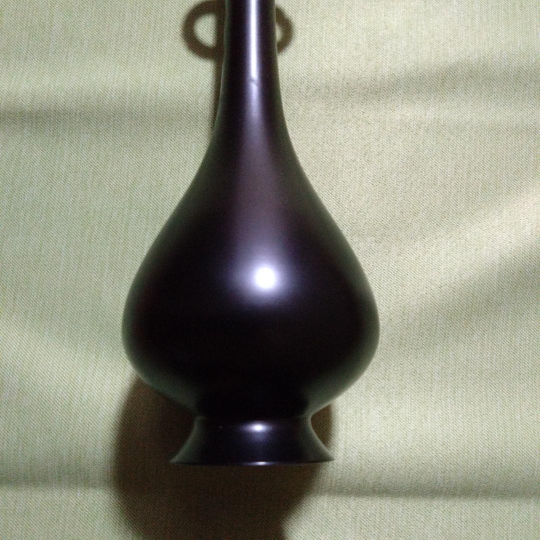 古銅　鶴首花入　耳付き　金谷浄雲　茶道具