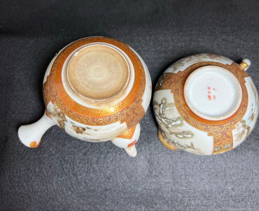 明治時代　九谷焼　金蘭手人物画煎茶器セット　木箱　東Y8-0108☆2Fトヒサカ