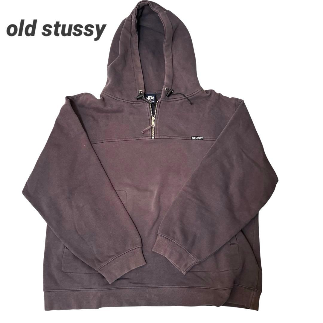 old stussy 紺タグ フーディ パーカー ネイビー M ジップ