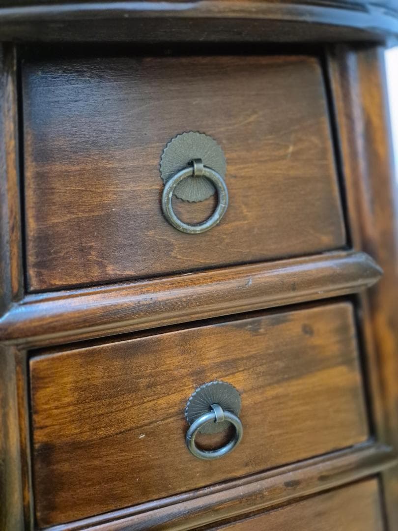 アンティーク　木製サイドテーブル 3段引出し ダークブラウン