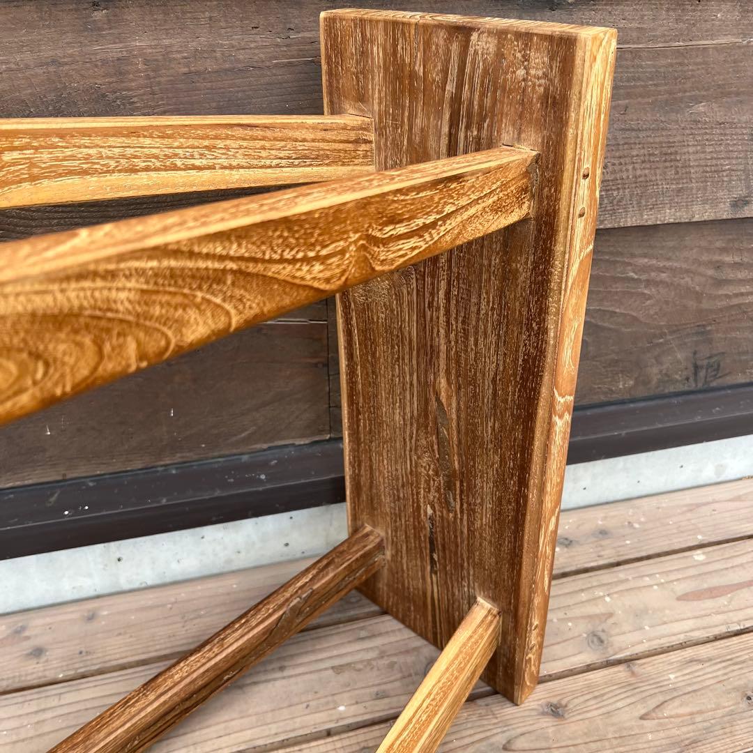 オールドチーク材 一枚板ベンチ61cm チーク無垢材 アンティーク調 スツール