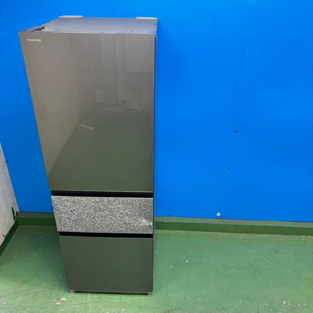 540東芝2024年製 大型冷蔵庫 ガラス割れあり 完動品　300L強　自動製氷