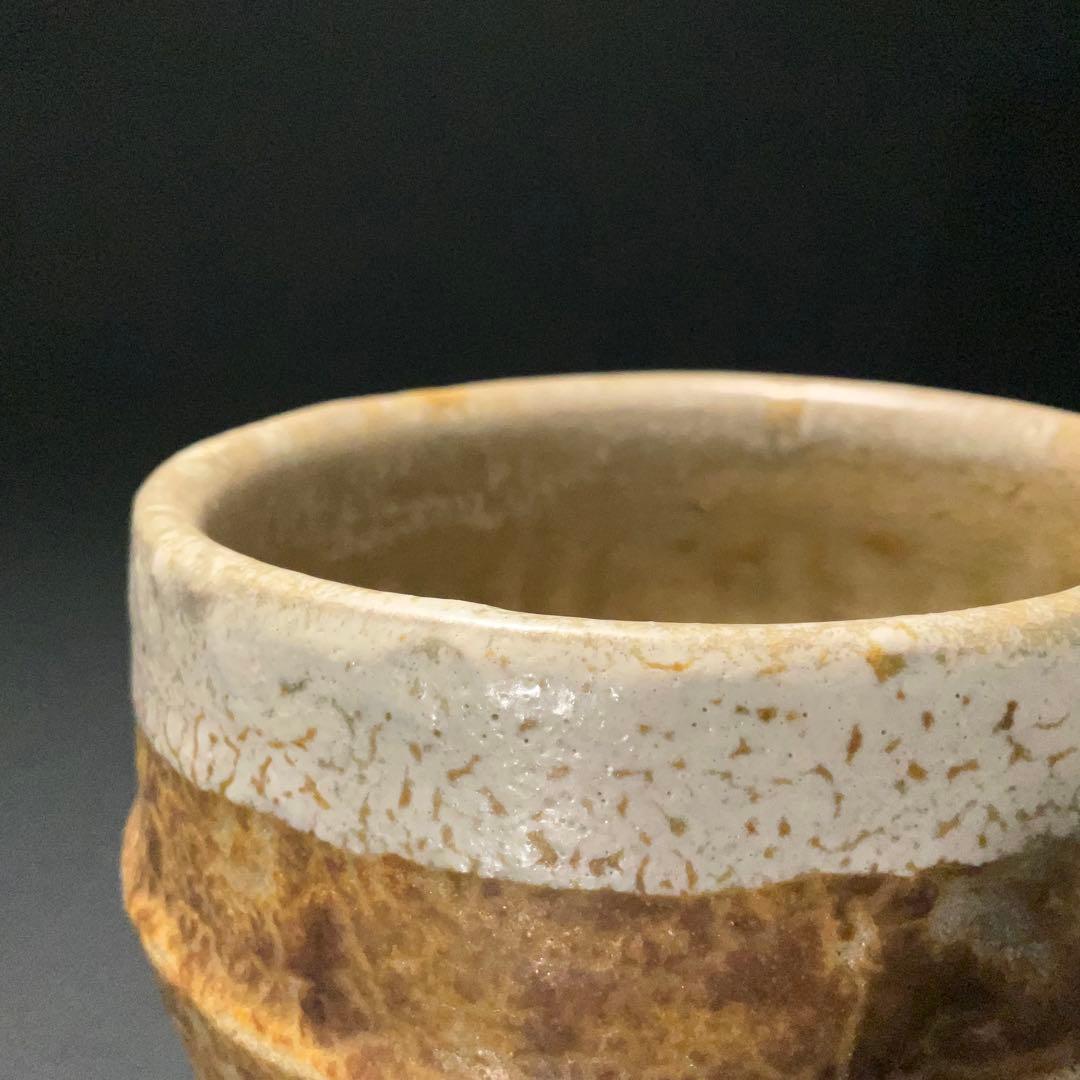 浜田庄司　灰釉縁白胴紐茶碗　人間国宝　晋作織箱　R1314ダT