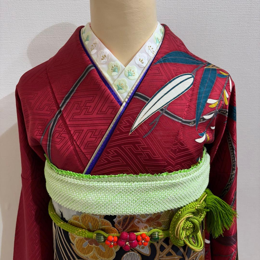 振袖フルセット　7点セット　赤　長襦袢付き　成人式　前撮り　f3