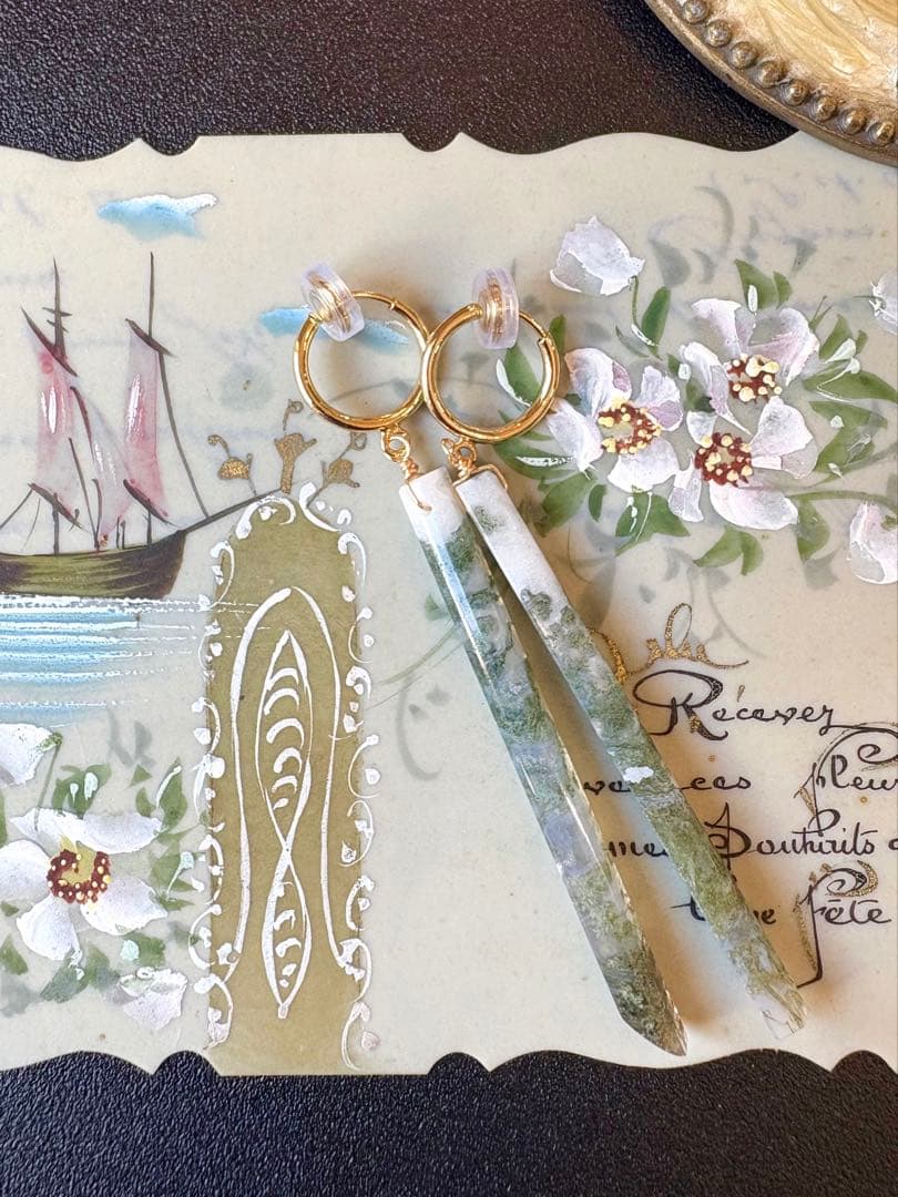 《ポメころび様》ブルートパーズ&モスアゲート＆チャロアイト＊フープイヤリング