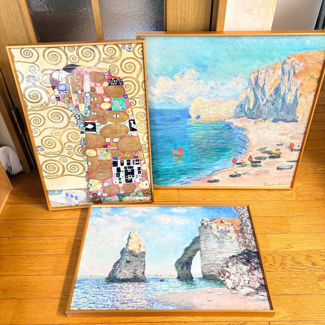 【額縁付き】モネ クリムト アートポスター 3枚セット　ディスプレイ