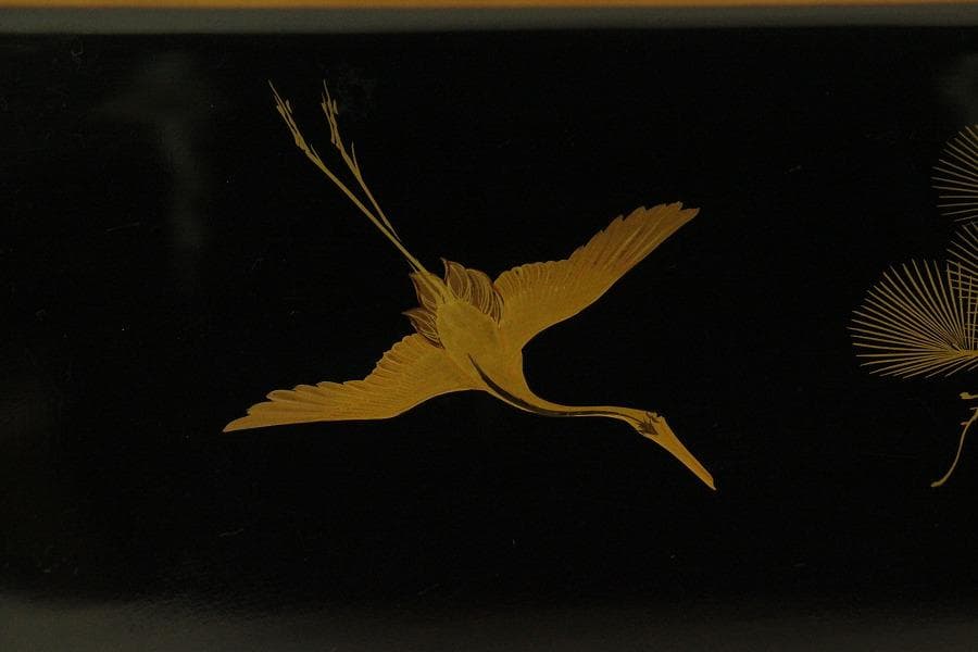 松上鶴蒔絵 四方盆 時代物(A981)