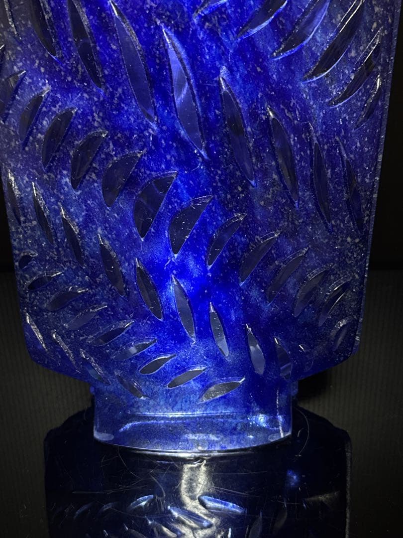 特大 Daum France クリスタル 青マーブル ガラス 花瓶 廃盤 貴重