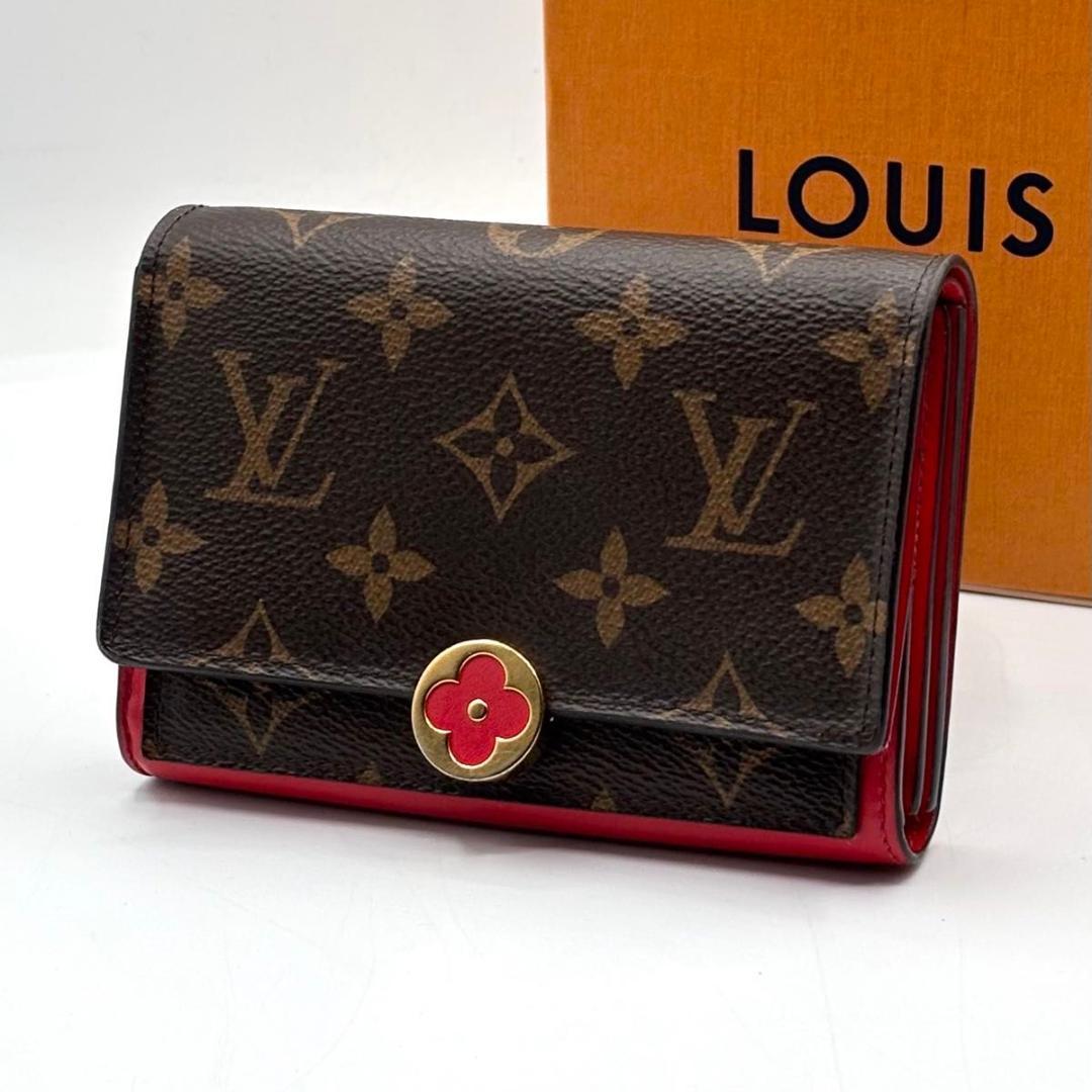 美品 ルイヴィトン モノグラム フロール コンパクト 折り財布 赤 コンパクト