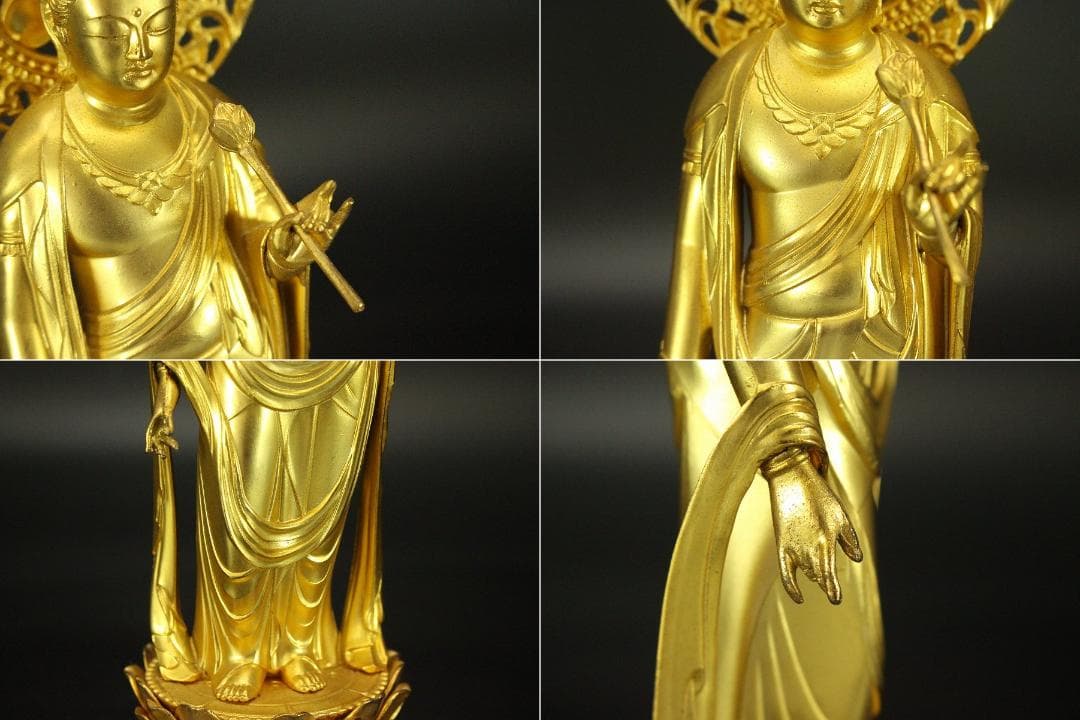 仏教美術 鍍金 観音菩薩像 明琳 在銘(ZE550)