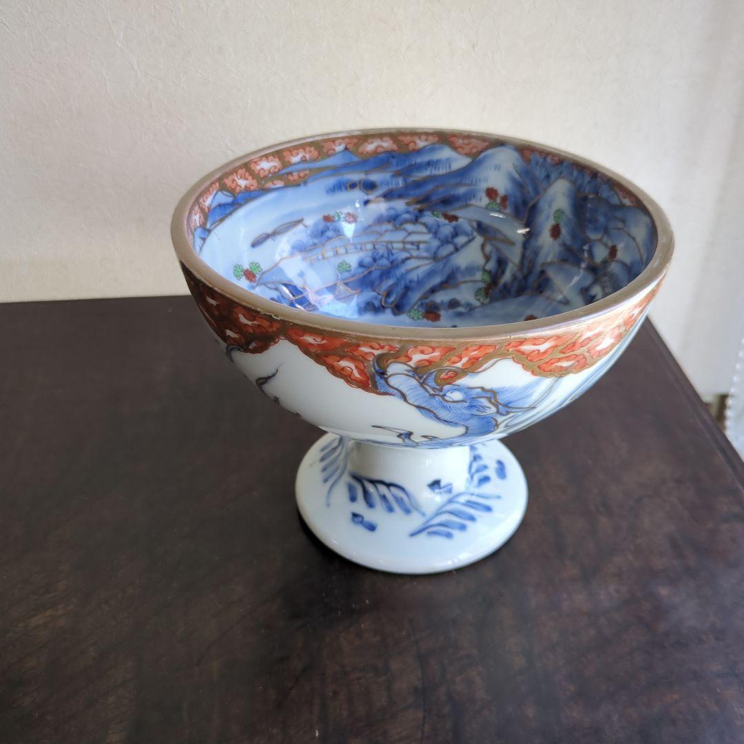骨董 盃洗 伊万里 染め付け 器 たかつき 山水 龍の図 アンティーク 陶器