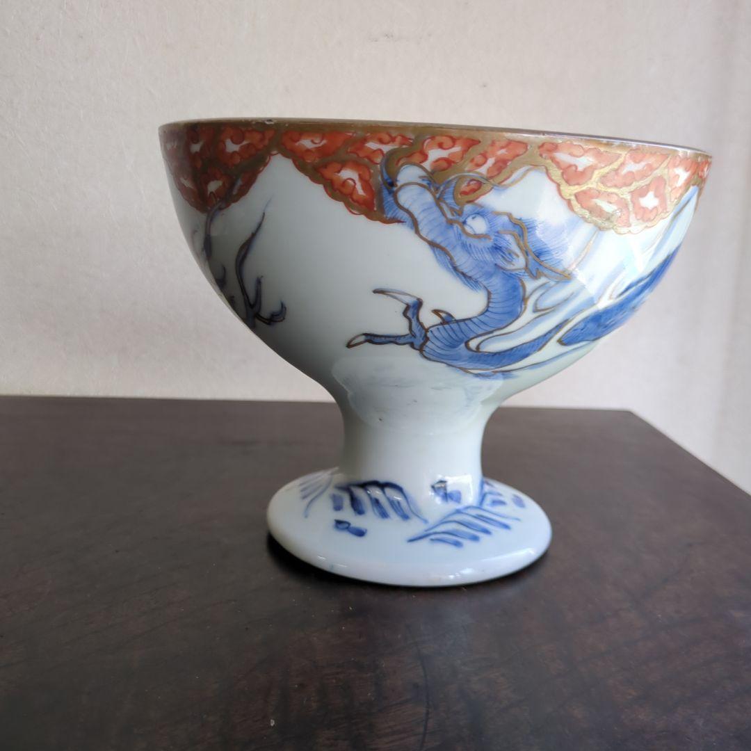骨董 盃洗 伊万里 染め付け 器 たかつき 山水 龍の図 アンティーク 陶器