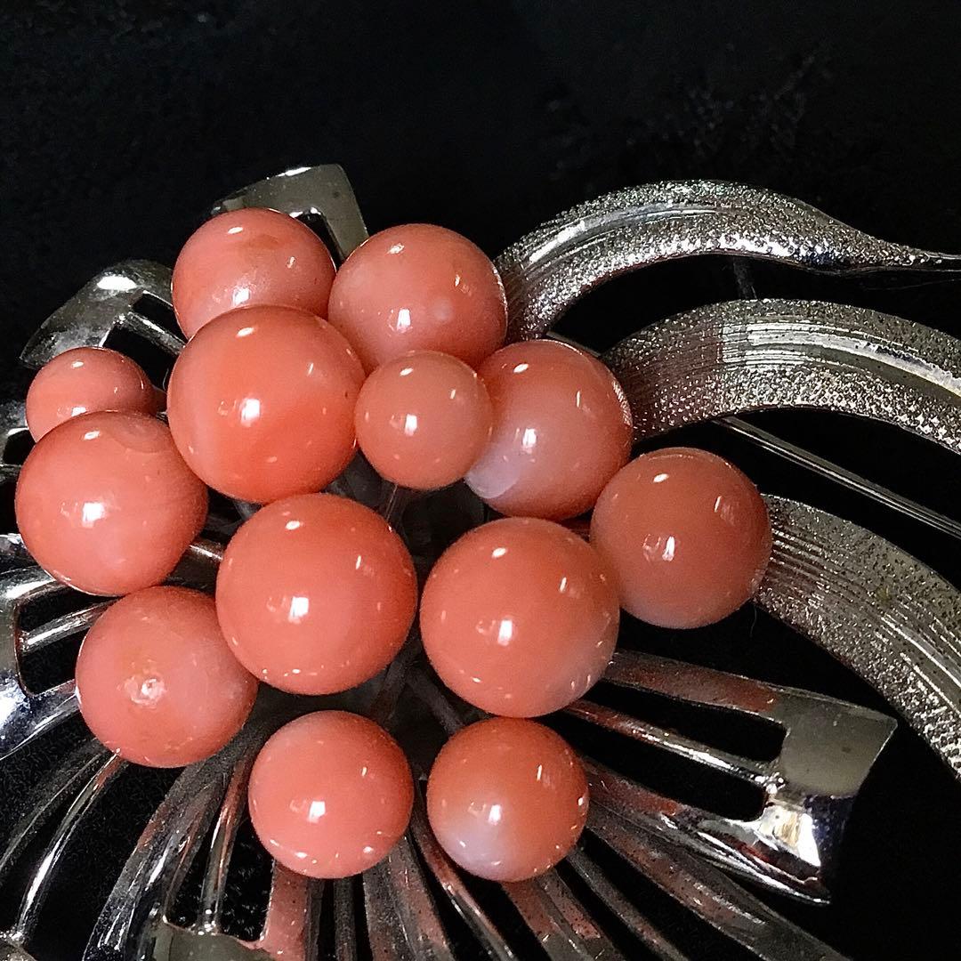 ブローチ◆珊瑚 / シルバー◆金工 コーラル サンゴ