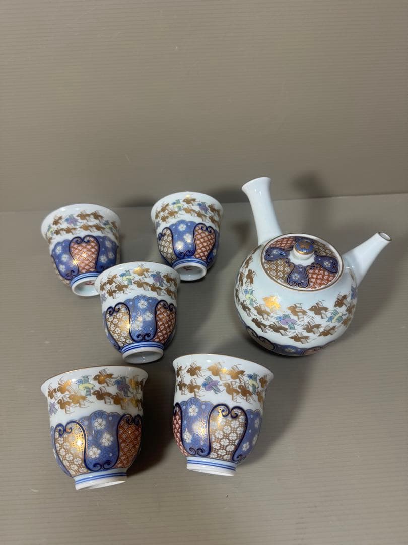 2170 其泉　賞美堂　金彩千鳥祥瑞　茶器セット　急須1客　湯呑5客