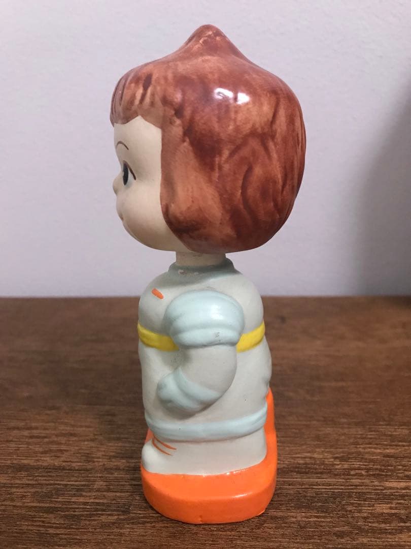昭和 未使用 ペコちゃん 似 陶器 ボブルヘッド 人形 置物 レトロ 珍品 レア