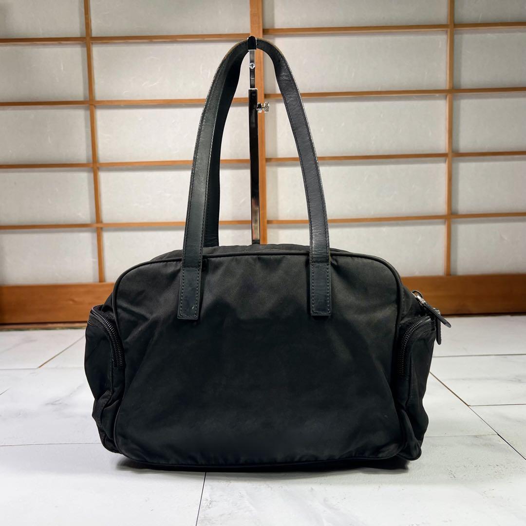 PRADA プラダ 三角ロゴ ナイロン サイドポケット ハンドバッグ ブラック
