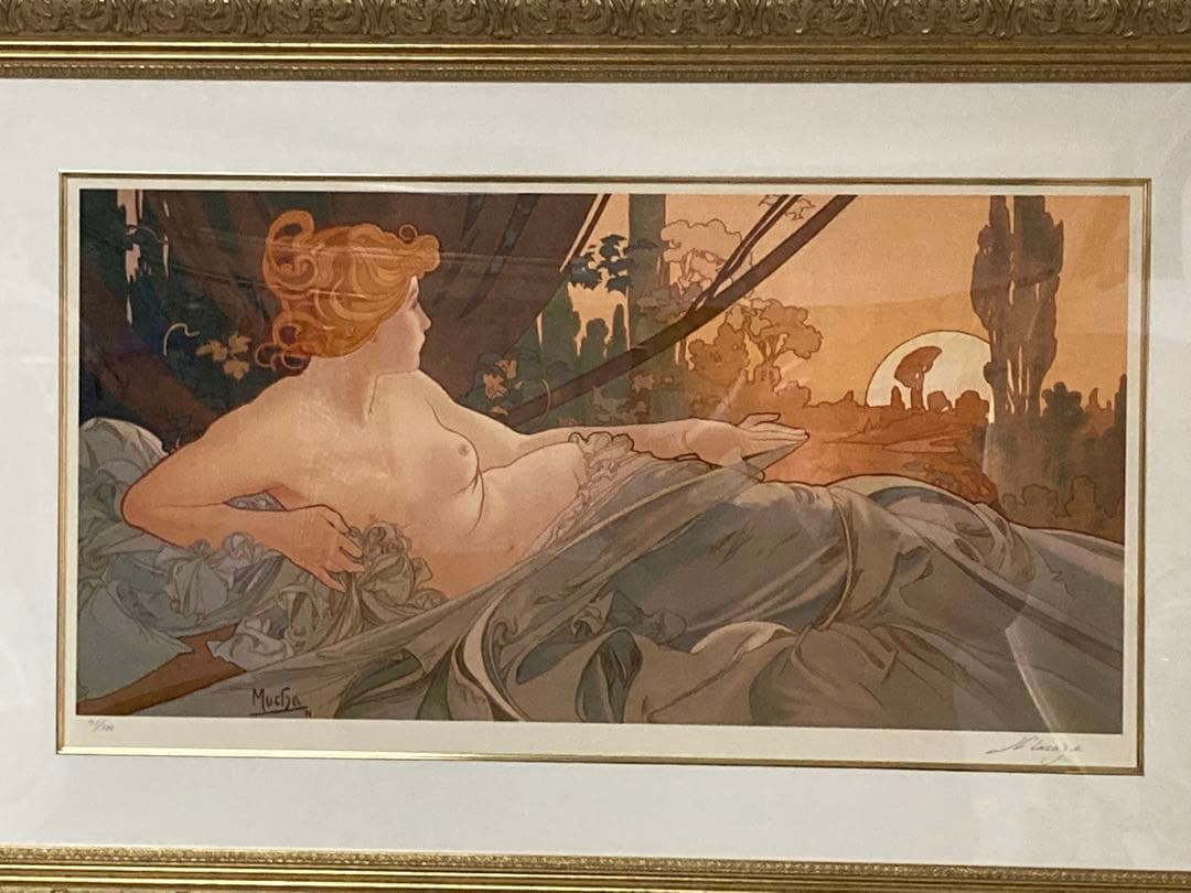 真作/ミュシャ[夜明け]シルクスクリーン(71/300)サインed有り/新品額装