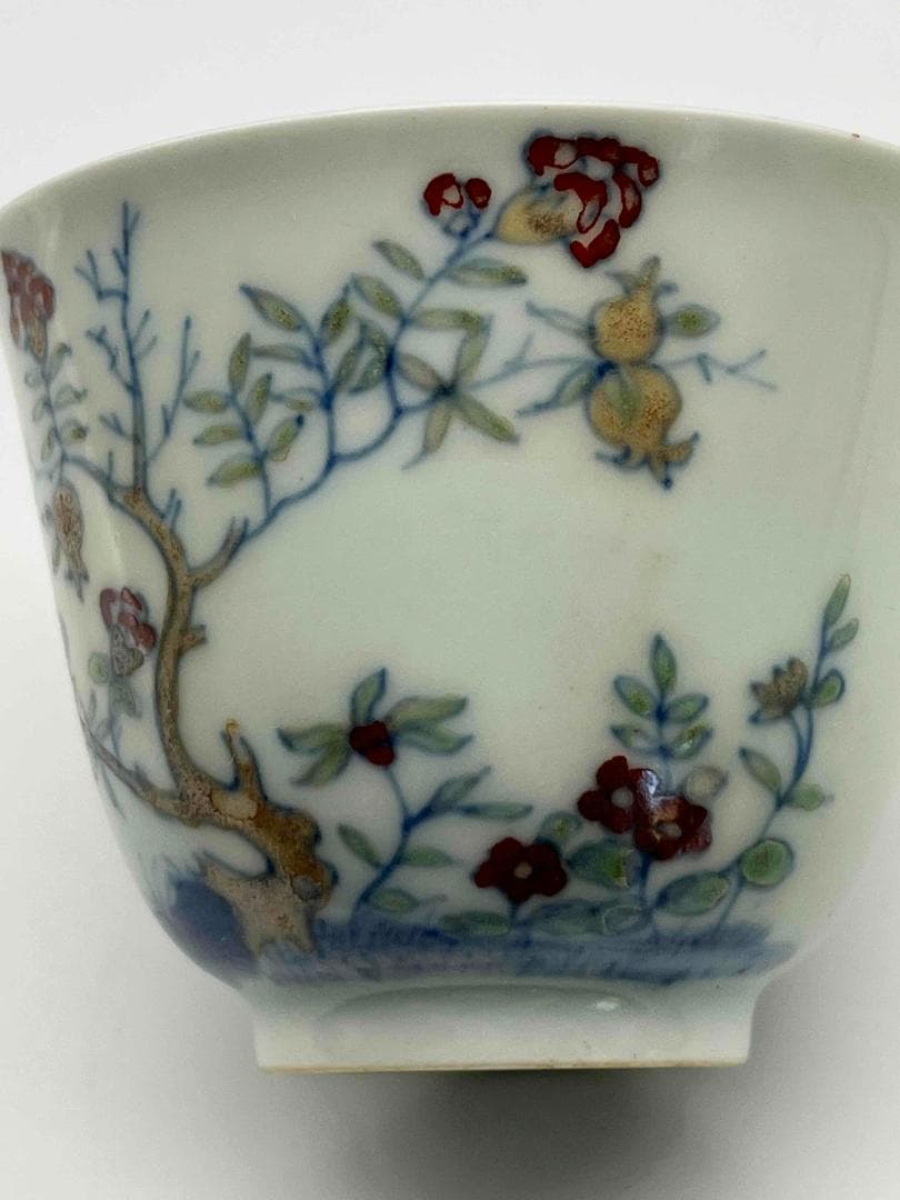 清康熙 【大清康熙年製】在銘 康熙十二花神詩文杯一対(C-63)