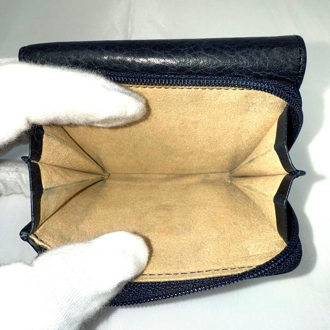 ✨美品✨ATAO アタオ 三つ折り財布 ネイビー レザー 金具ロゴ スモール