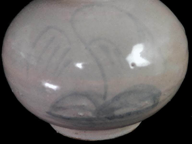 李朝　瀬戸　古伊万里　染付　岩に柳の図　油壷　E414AS-fblx