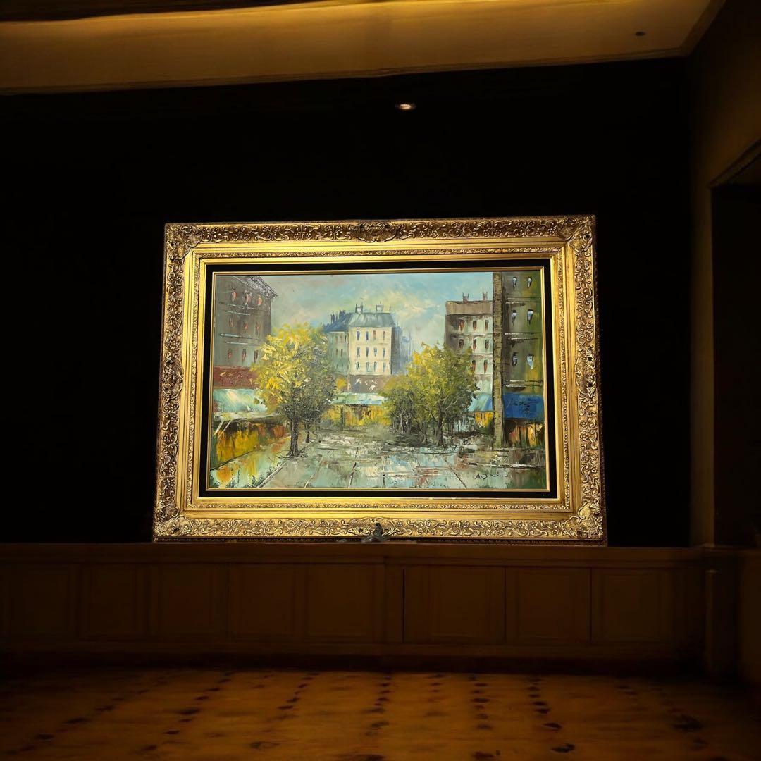 油絵 フランスの街並み ヴィンテージ