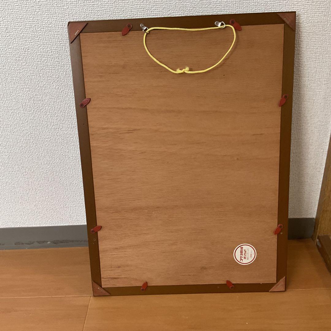 プリント画 【 布 本 】 牡丹図に百合科花 木枠額装 前面ガラス仕様