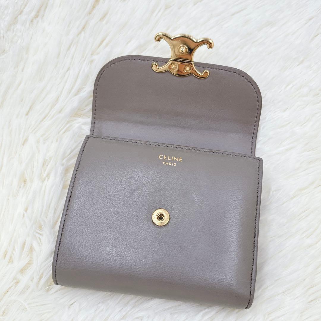美品✨CELINE トリオンフ スモールフラップウォレット 三つ折り グレージュ