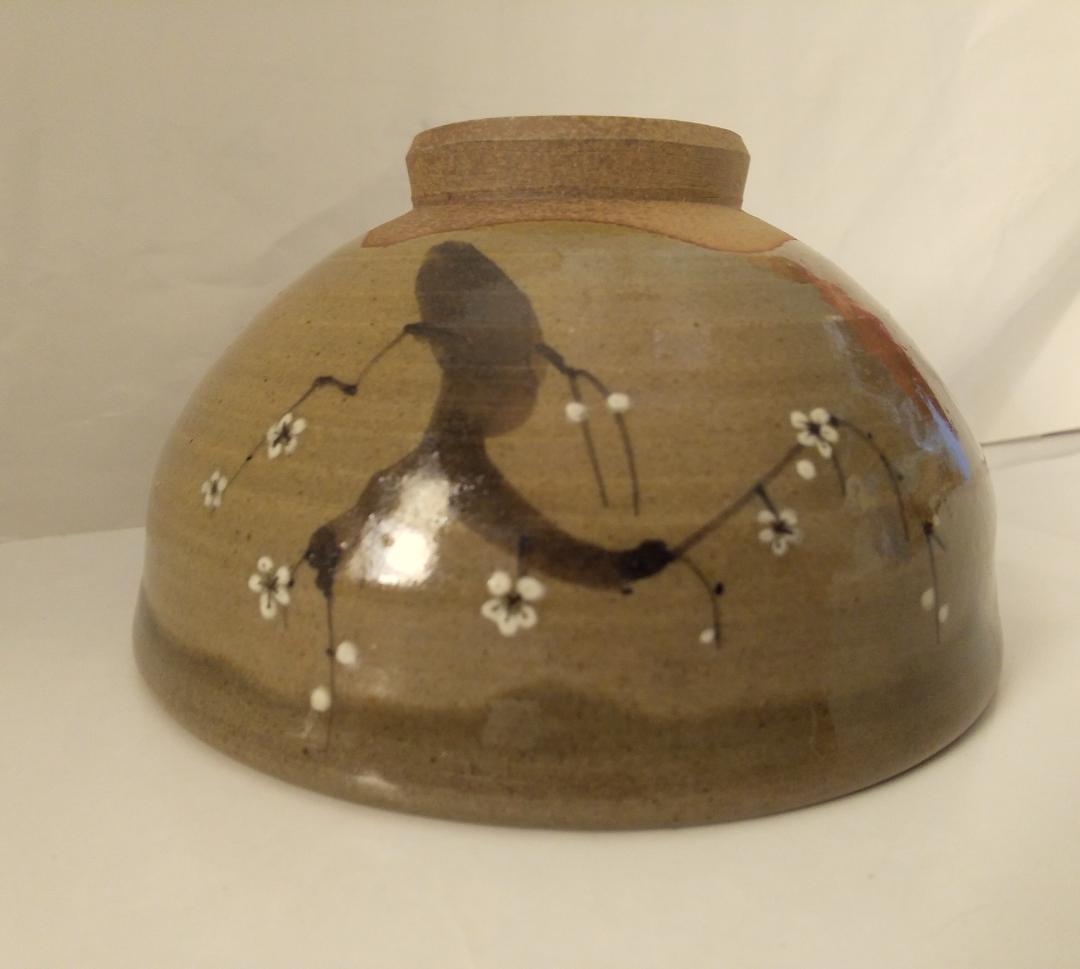 虫明焼 曙窯 色絵 白梅 茶碗 共箱 共布 栞 茶道具 抹茶碗 新品 未使用品