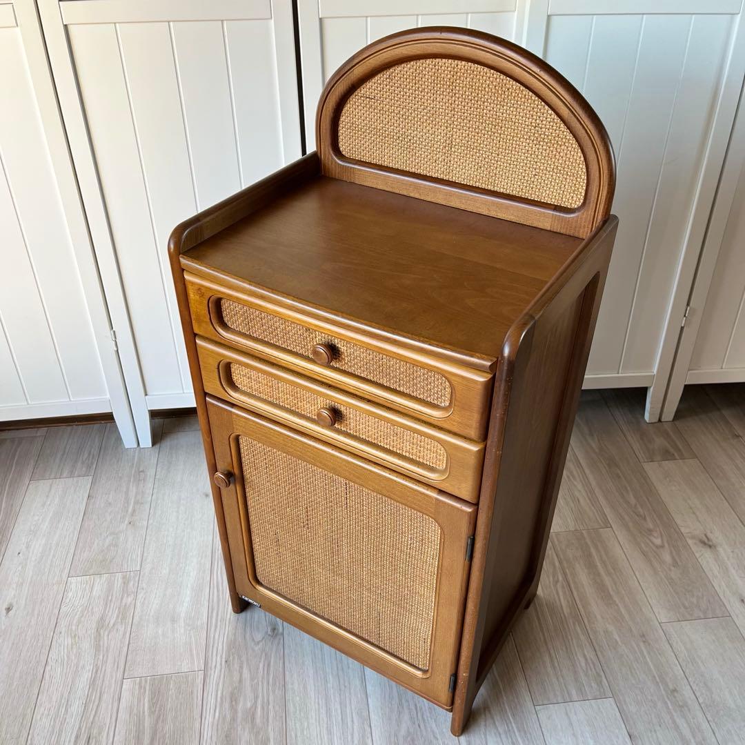 カリモク　電話台　収納　チェスト　ラタン風　レトロ　ビンテージ