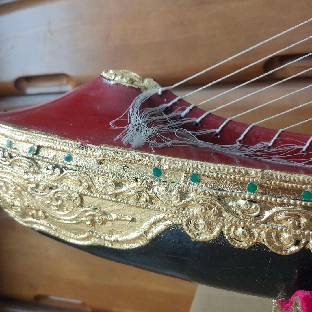 ハープ 竪琴 アジア民族楽器 オブジェ インテリア雑貨 アンティーク弦楽器 伝統