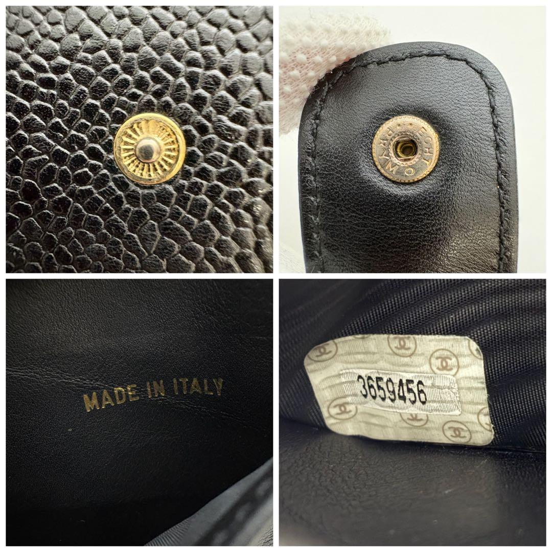 美品　シャネル　キャビアスキン　デカココ　Wホック　二つ折り　コンパクト　財布