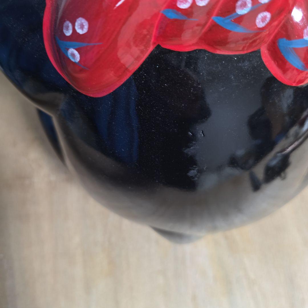 招き猫 陶器製 置物 黒