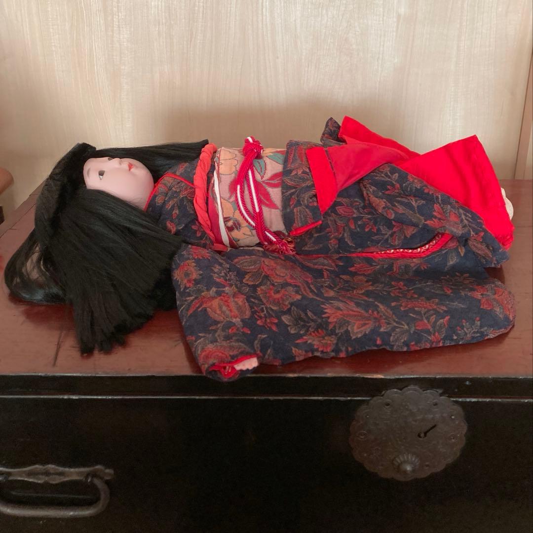 お値下げ美品【工房朋】女の子45cm市松人形森重春幸抱古布着せ替え人形旧家蔵出