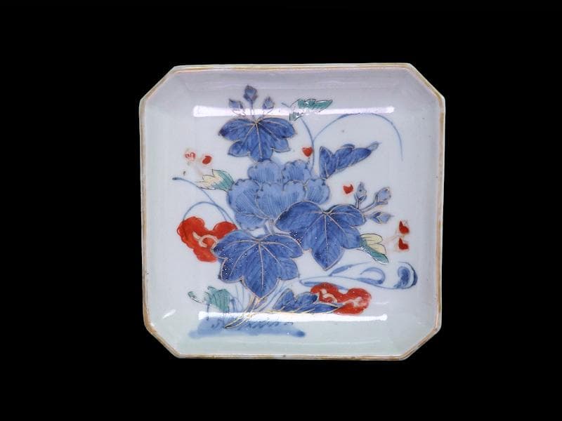 古伊万里　染錦　牡丹の図　角皿　５枚　131AS-CWz