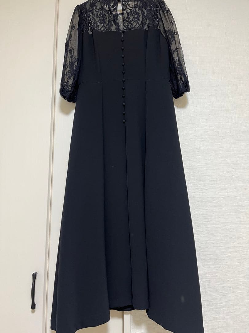 美品◆GIRL レース切り替えパフスリーブ ロングドレスL オケージョン 結婚式