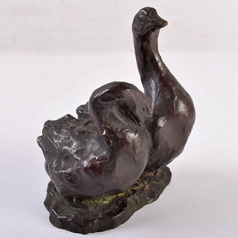 中国　古銅　家鴨　アヒル　置物　在銘　V　R8930