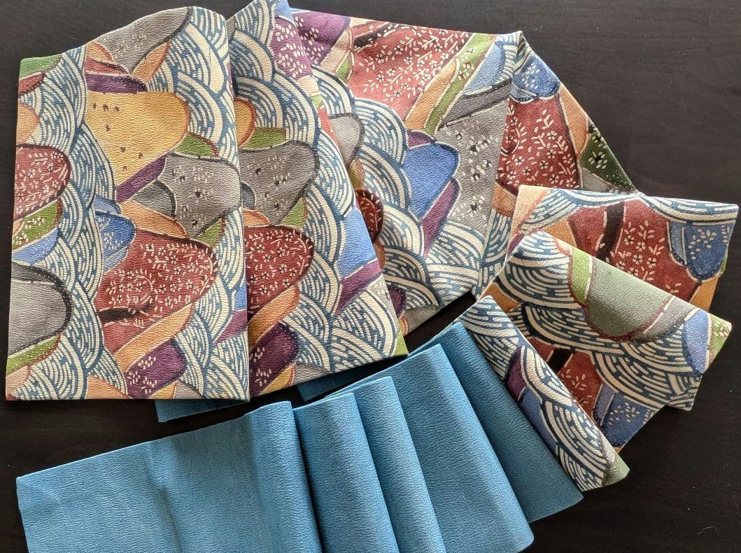 正絹　紬　紅型染め名古屋帯　遠山