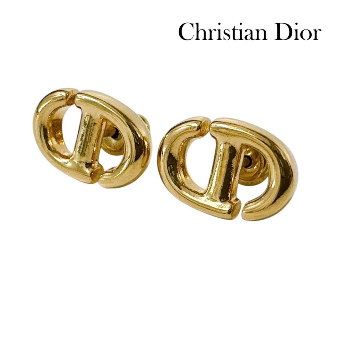 クリスチャンディオール DIOR CD Navy スタッドピアス ゴールド