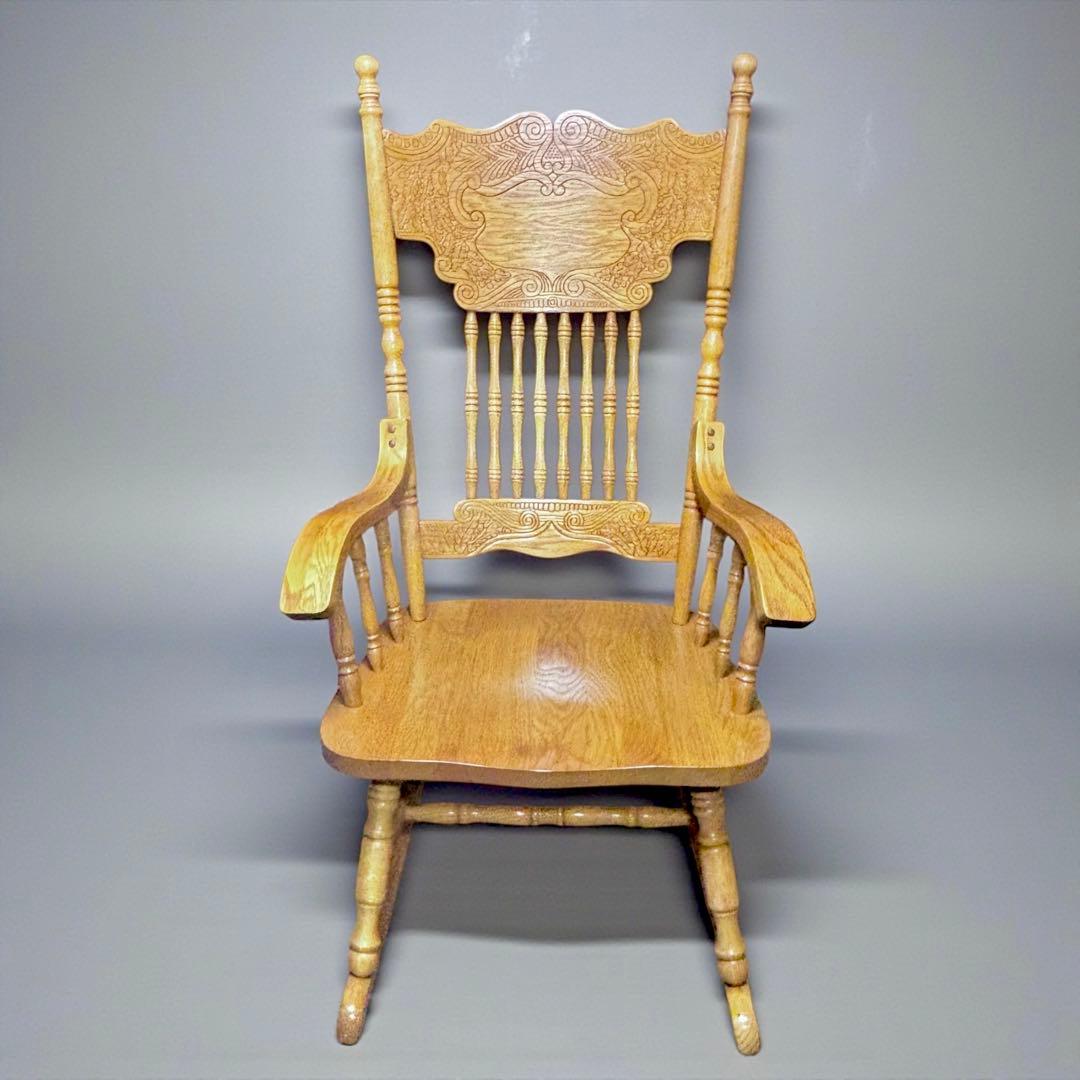 ✨超美品✨ ヴィンテージ 台湾製 ロッキングチェア オーク無垢 彫刻入り